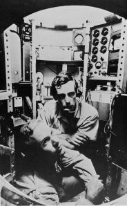 Walsh and Piccard in their sub, on the way to Mariana.